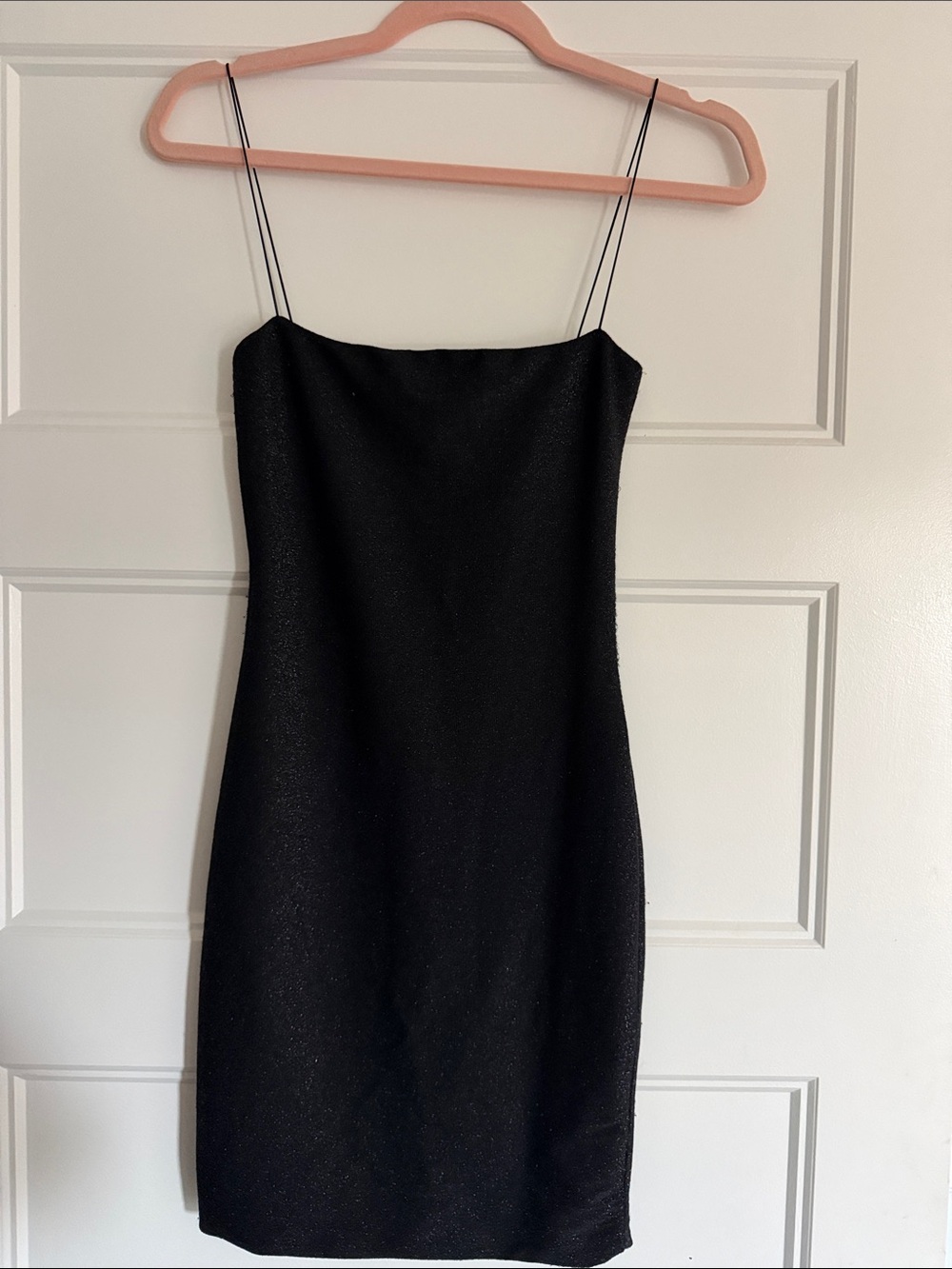 Meshki Black Sparkle Mini Dress with Double Spaghetti Straps